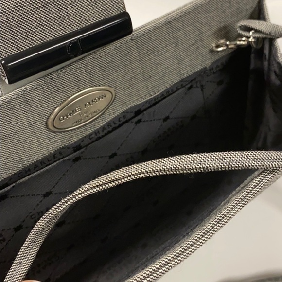 Charles Jourdan Gray Tweed Shoulder Clutch Bag - Picture 10 of 12